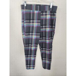 Torrid Womens Size 2 Plus Leggings Dark Gray Neon Plaid Tartan Stretch Casual